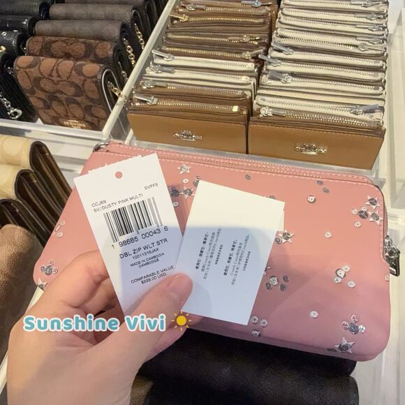 NWT Coach Double Zip Wallet With Star Print CCJ69 Silver /DUSTY PINK - Picture 4 of 7